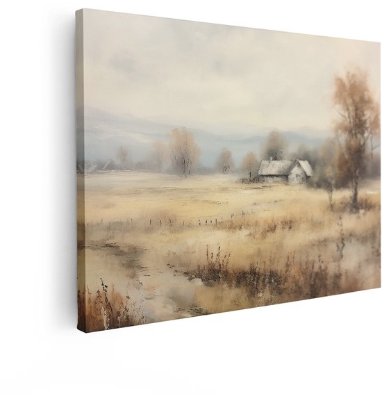 Artaza Canvas Schilderij Herfst Landschap - 40x30 cm - Wanddecoratie Natuur - Muurdecoratie Landelijke Boerderij - Schilderijen Op Canvas