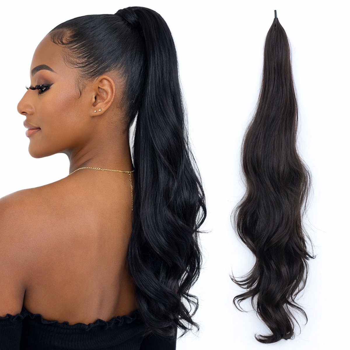 Ponytail Extensions Zwart - Zwarte Hairextensions - Wrap Around Paardenstaart Hair Extension - Haarverlenging - Haarstuk - 75 cm