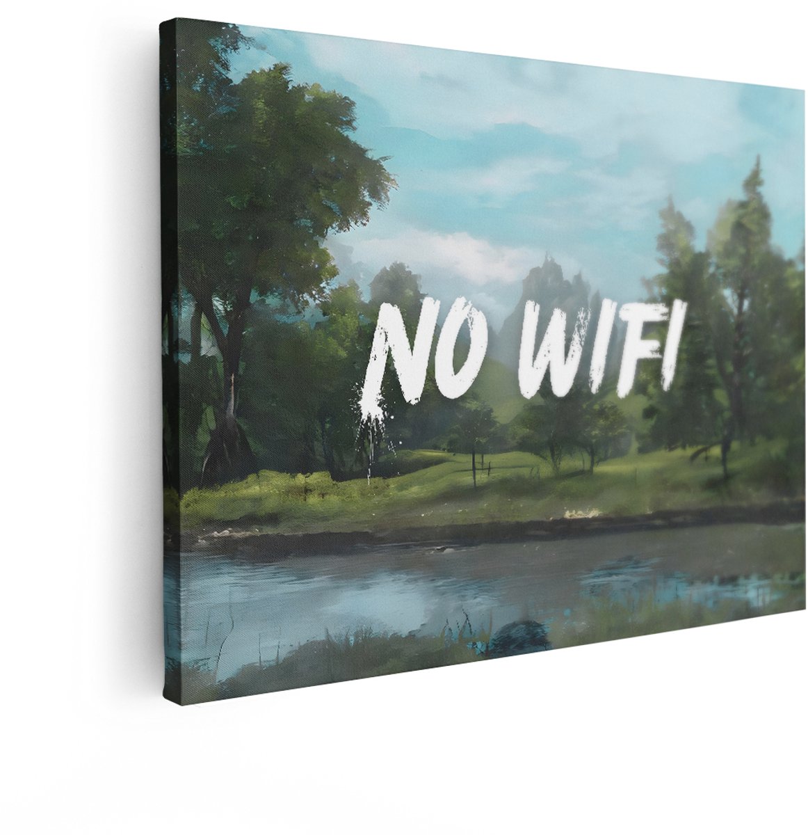 Artaza Canvas Schilderij Landschap No Wifi - 120x90 cm - Wanddecoratie Natuur - Muurdecoratie Bos Woonkamer - Schilderijen Met Tekst