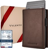 Vylento - Porte-cartes extensible - Porte-cartes RFID pour hommes et femmes avec portefeuille - 12 cartes - Poche à monnaie zippée et compartiment pour billets - Marron Espresso Expedition