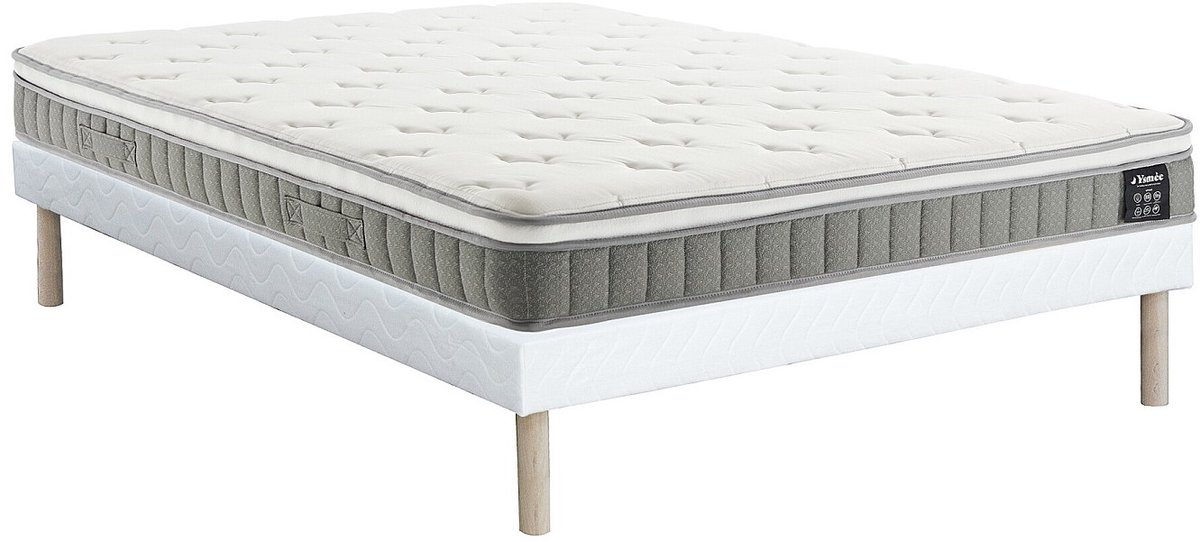 Vente-unique Set 160 x 200 cm gewatteerde bedbodem + pocketverenmatras met traagschuim topmatras dikte 21cm - VITOGO van YSMÉE
