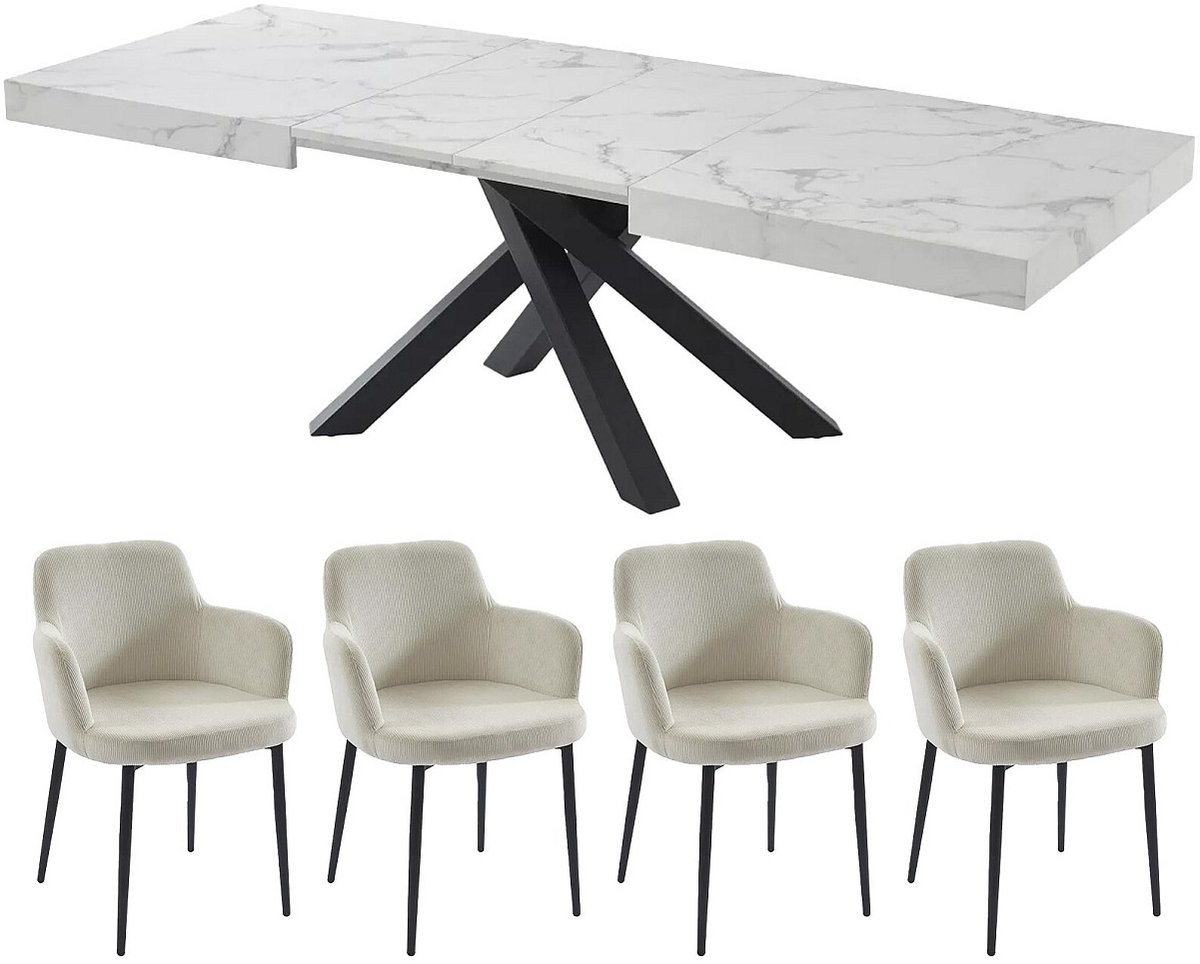 Vente-unique Set tafel CATONAV + 4 stoelen CELOLA - Wit en crèmewit