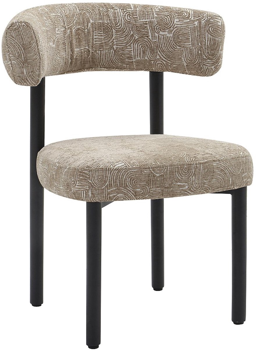 Vente-unique Set van 6 stoelen in getextureerde stof en zwart metaal - Beige en wit - SELORIN