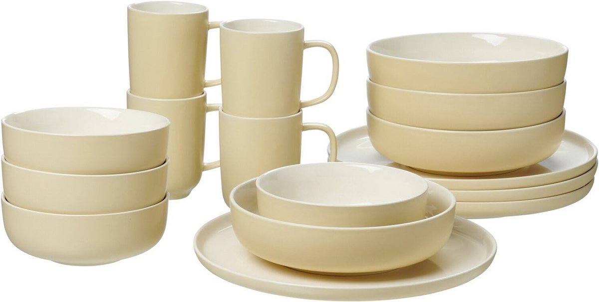 16-delig modern aardewerk servies in vanillekleur