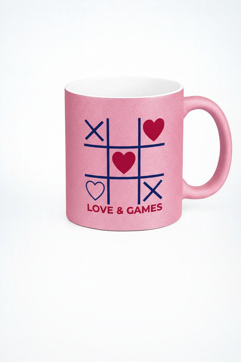 Roze Love & Games Mok - Valentijn Tic Tac Toe Keramische Beker