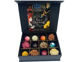 MIX 12 van ambachtelijke handgemaakte chocolade truffels, pralines. Relatiegeschenk-chocoladecadeau-pralines-bonbons-verjaardagscadeau