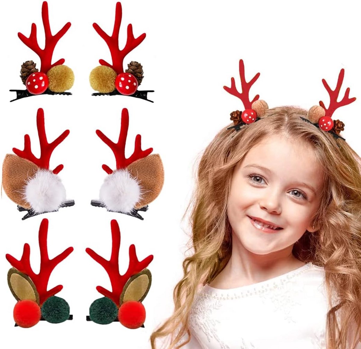 6-Delige Set Kerst Rendier Haarspeldjes en Haaraccessoires