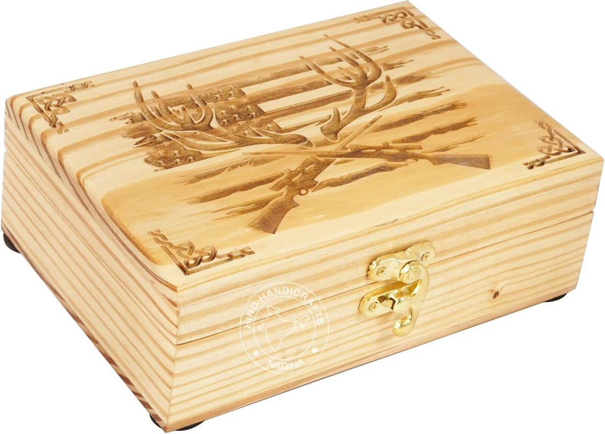 Handgemaakte Houten Sieradendoos met Gravure | Decoratieve Opbergdoos