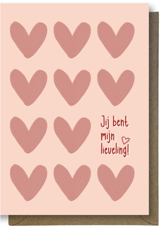 Luxe valentijns Wenskaart - valentijnskaart - Jij bent mijn lieveling - 12x17cm - gevouwen kaart Inclusief gekleurde envelop