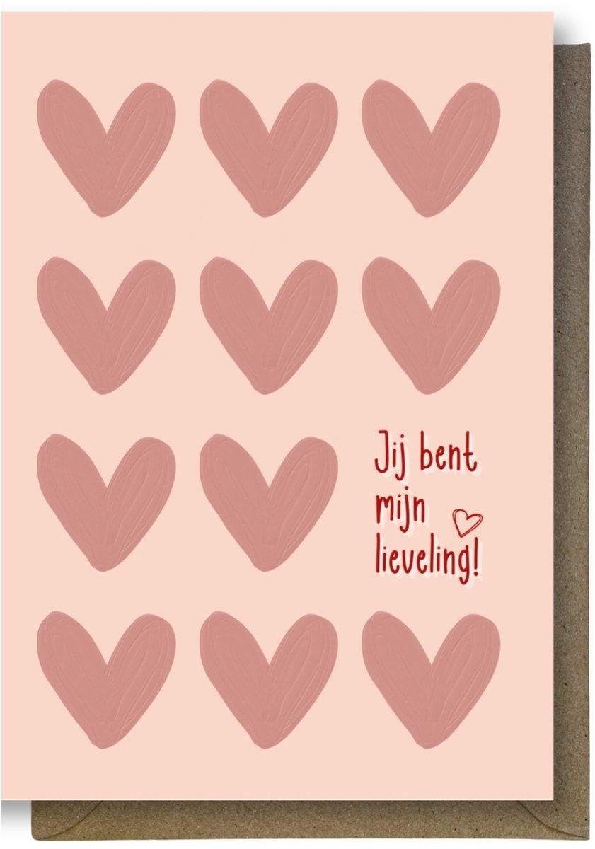 Luxe valentijns Wenskaart - valentijnskaart - Jij bent mijn lieveling - 12x17cm - gevouwen kaart Inclusief gekleurde envelop