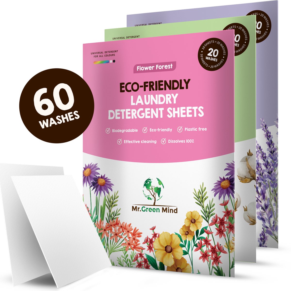 Proefpakket Wasstrips ECO 60 Wasbeurten in 3 Geuren Milieuvriendelijke Wasmiddeldoekjes Wasvellen Wasmiddel Voordeelverpakking incl. wasverzachter wasdoekje