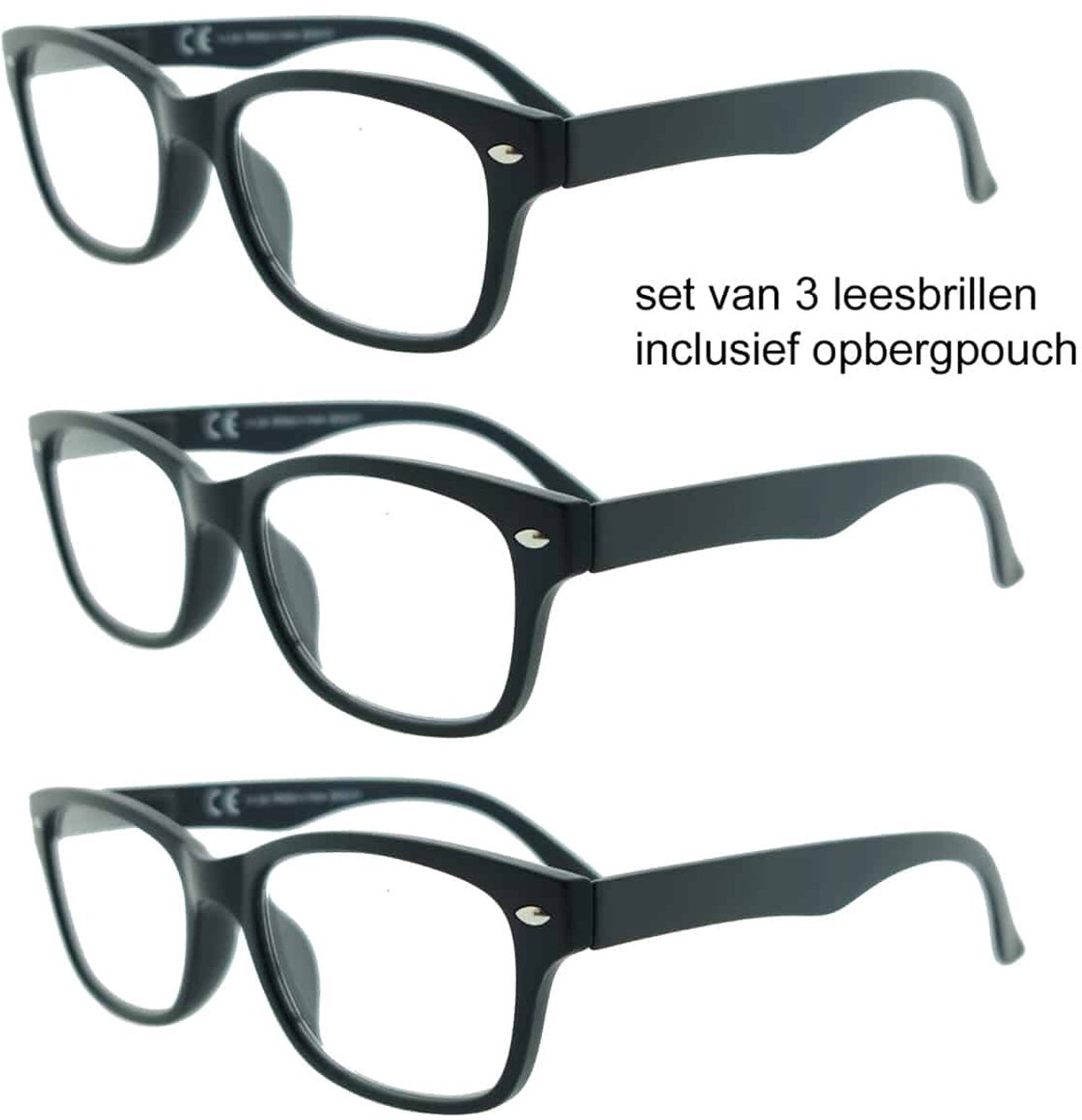 Refocus set van 3 leesbrillen +1.50 RR4000 Zwart - Dames - Heren - Leesbril - Voordeel bundel - Rechthoekig