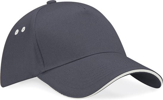 Ultimate 5 Panel Contrast Cap - Adjustable Rip-Strip Back, Graphite/Oyster Grey, 100% Cotton Drill