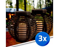Solar lantaarn voor buiten 'Basket' medium - Tuinverlichting voordeelset van 3 stuks - Warm wit licht - Buitenlampen op zonne-energie