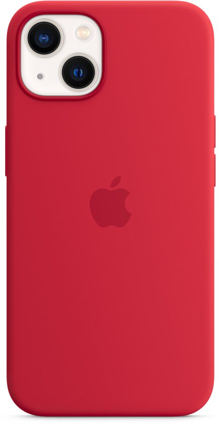 Rode iPhone-hoes met dubbele camera. Het Apple logo is in het midden gedrukt.