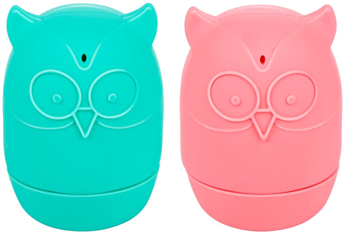 Eddy Toys squeeze & squirt badspeeltjes - uilvormige speelfiguren - 2 designs - knijpen en spuiten - geschikt voor baby's en peuters - afmeting ø5x8 cm - kunststof - 3-12 jaar - groen en roze