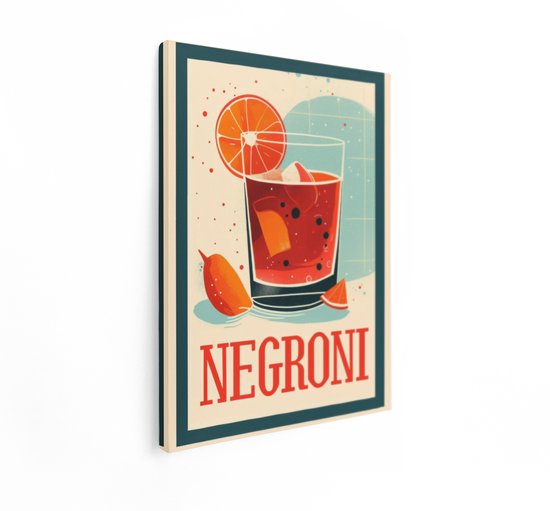 Artaza Canvas Schilderij Cocktail Poster Negroni - 30x40 cm - Wanddecoratie Vintage Bar - Muurdecoratie Retro - Schilderijen Op Canvas