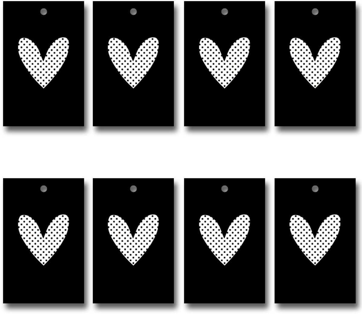 8x Label / Kaartje van karton / Cadeaulabels / Labels | HARTJE | 85 x 55 mm | zwart-wit