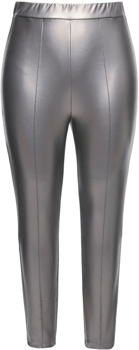 Ulla Popken - Dames - legging lederlook slanke pijpen elastische tailleband - Zilver - Maat 42+