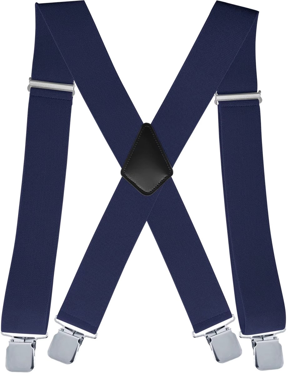 Bretels Heren Volwassenen - Bretels met 4 Brede Clips - Blauw
