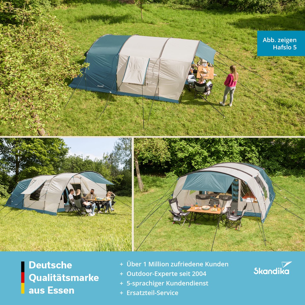 Skandika tunneltent Hafslo 4 Sleeper Protect - Tent voor camping, 4 personen, waterdicht, met ingenaaide tentvloer, 5000 mm waterkolom, voortent en donkere slaapcabine | Tent, familietent – foto 7