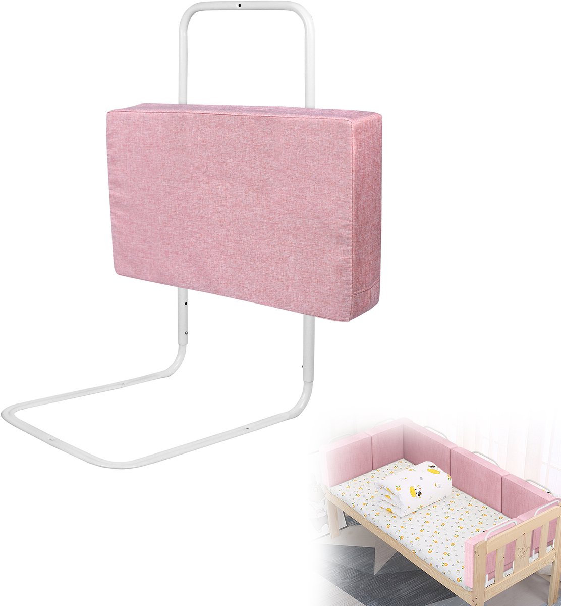 Froadp 60 cm kinderbedhekje Bedhekje Bedbeschermingshekje voor kinderen Valbeveiliging Bed Kinderbedhekje 5-gaats in hoogte verstelbaar voor kinderbed & gezinsbed Roze