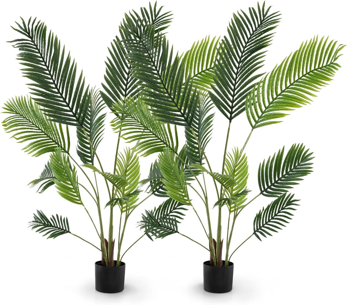 KOMFOTTEU 140 cm 2 stuks Kunstplanten met pot, kunstpalmboom met realistische takken en bladeren, decoratieve kunstplant voor ingang, woonkamer, balkon