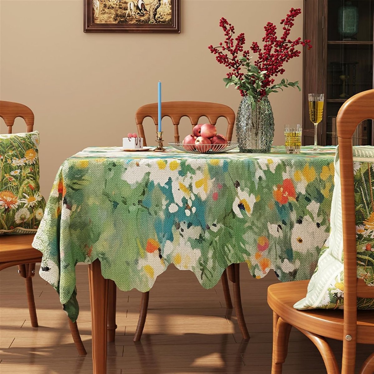 Vintage romantisch tafelkleed - 90x141cm - Onregelmatige vorm - Groen linnen, waterdicht - Geschikt voor restaurants, bruiloften en feesten