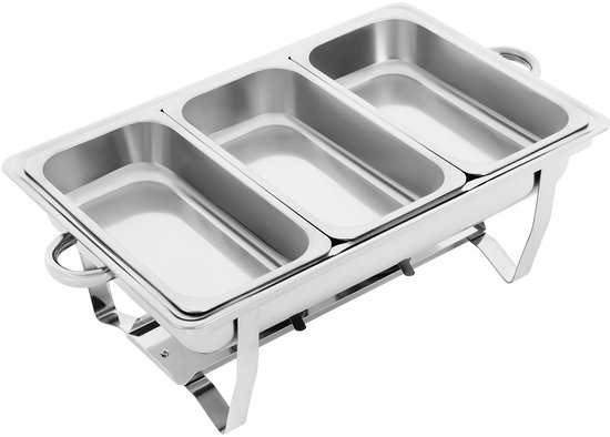 Roestvrijstalen Geïsoleerde Voedselbak Hot Pot Container Buffetset, 3-Vaks Warmhouderschaal, Grote Capaciteit, Geschikt voor Feesten, Catering Evenementen, Buffetten en Feestdagen — afbeelding 3