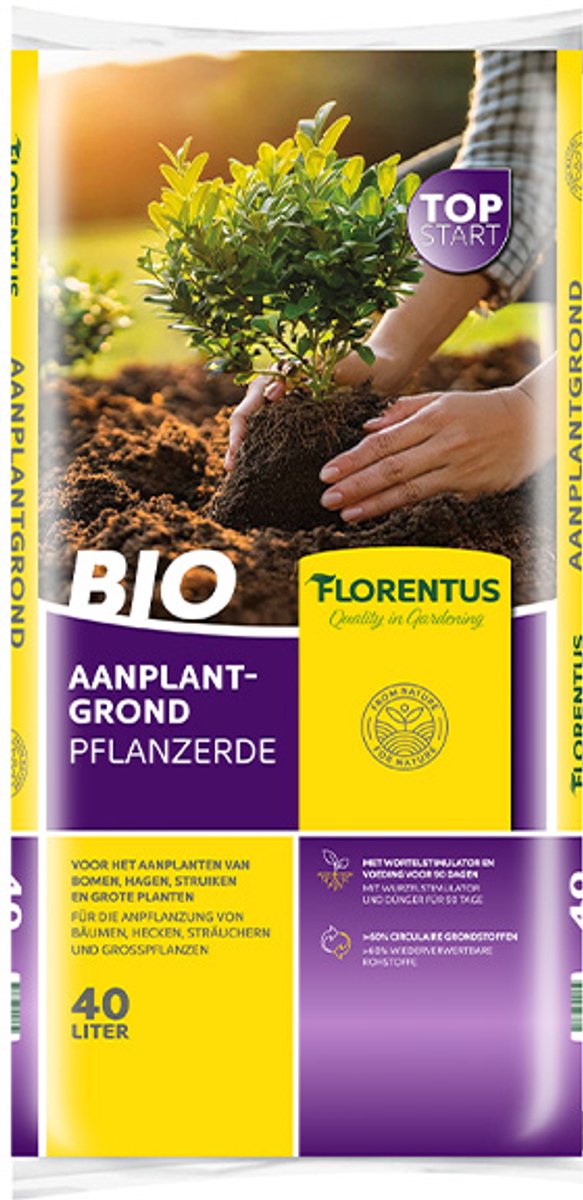 Florentus Bio Topstart Aanplantgrond 40L | Biologische aanplantgrond voor bomen en planten