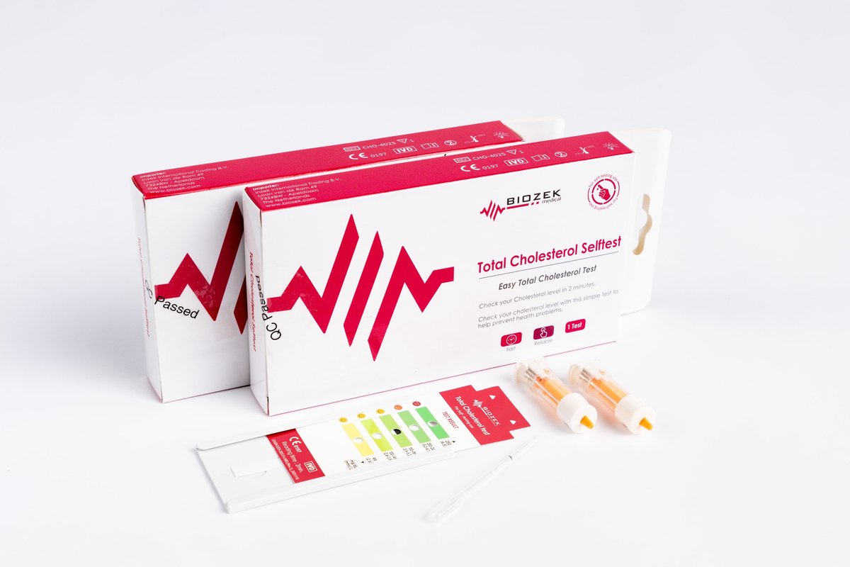 Cholesterol Sneltest – Zelftest voor Cholesterolwaarde – Binnen 2 minuten resultaat – Eenvoudig thuis uit te voeren – 2 stuks