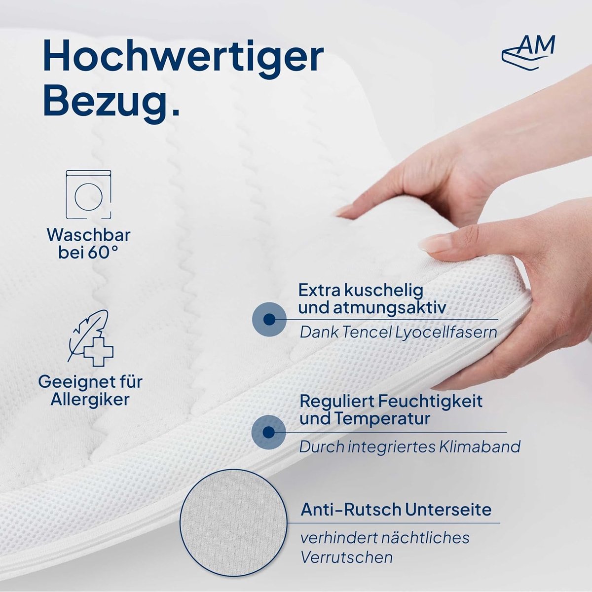 Gelschuim Matrastopper 80x200 cm 8 cm Hoog – 7 Zones Deluxe Drukverlagende Topper RG50 – Ademend & Antislip – Wasbare Lyocell Overtrek – Pauwhome