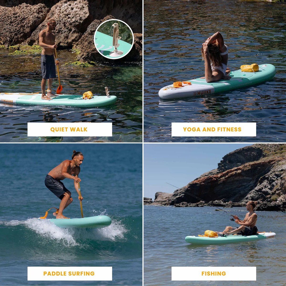 HUIIKE SUP Board - Opblaasbaar Paddle Board met Accessoires, Peddel, Vinnen, Pomp - Stand Up Paddle met Hoge Stabiliteit - 305 x 84 x 15 cm - Max. 130 kg – foto 4