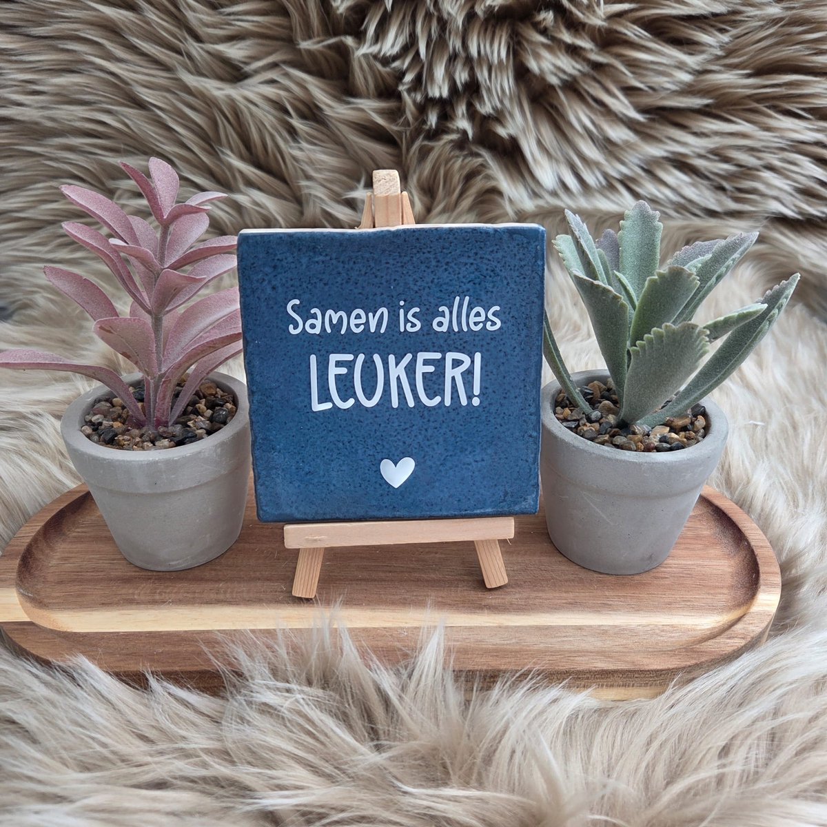 CreaCraft Robuust wenstegeltje “Samen is alles leuker!” – Liefde & Vriendschap Cadeau – Keramiek – Decoratie – Relatie Cadeautje – Vriendschap - Trendy nu Robuust donkerblauw/Wit