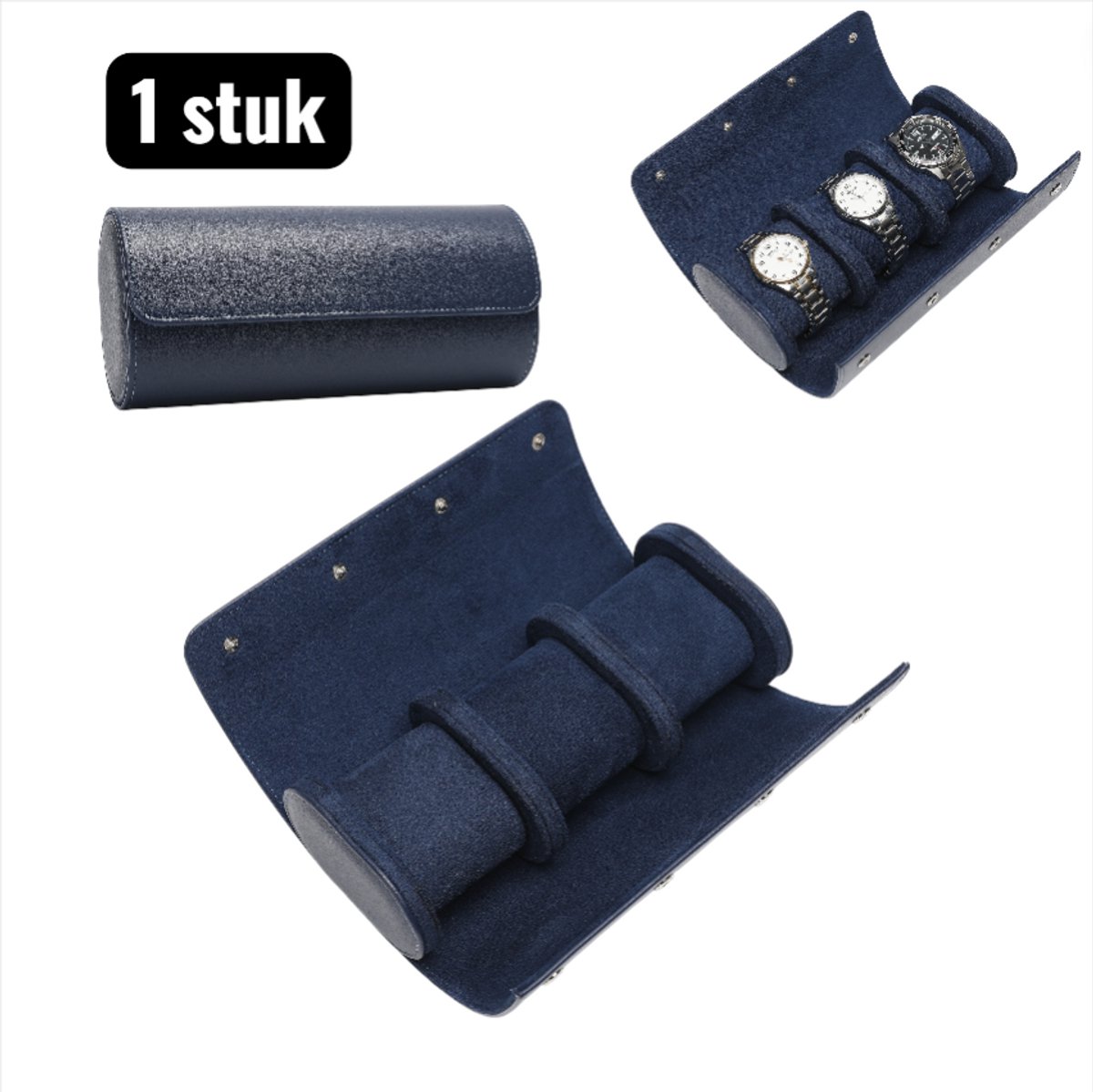 1 stuk - Horlogeboxen - Reis Horloge Etui - Drie-Horloge Opbergdoos met Zacht Inleg - Compact Lichtgewicht voor Veilig Transport - Anti-Kras en Stofvrij - Blauw