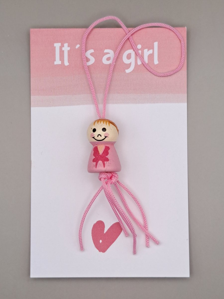 Gelukspoppetje meisje - It's a Girl - Geboorte poppetje - Geboorte - Baby - Kraam cadeautje - Gelukspoppetje - een Engeltje voor jou - Geluksengel, Guardian Angel - Beschermengelpoppetje - Kraam cadeautje - It's a Girl kaartje