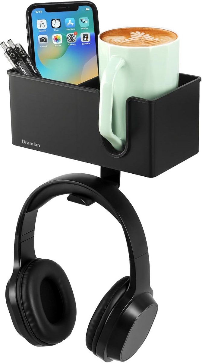 Bureau-organizer met hoofdtelefoonhanger en bekerhouder voor optimale bureauopslag