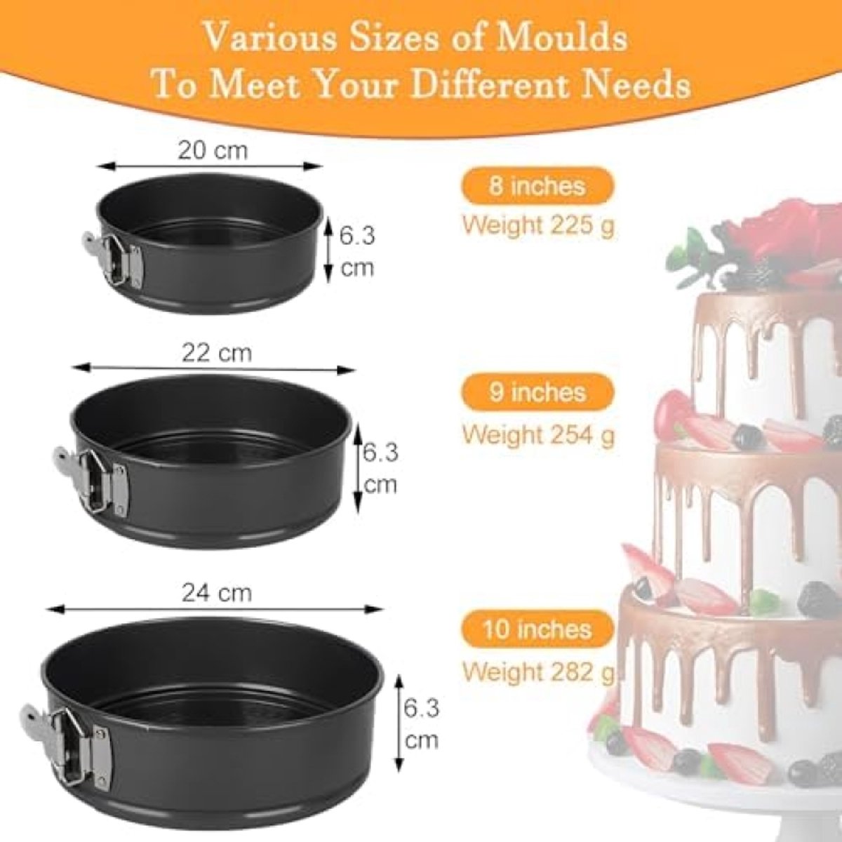 Set van 3 ronde bakvormen met losse bodem - 20, 22 en 24 cm