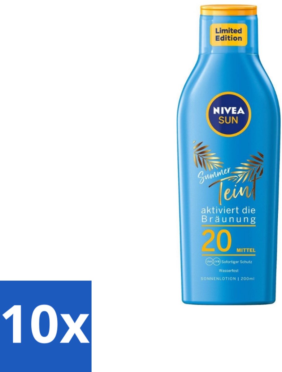 Nivea Sun – Zonnemelk – Zomerteint SPF 20 – 200 ml - Bulkverpakking - 10 stuks