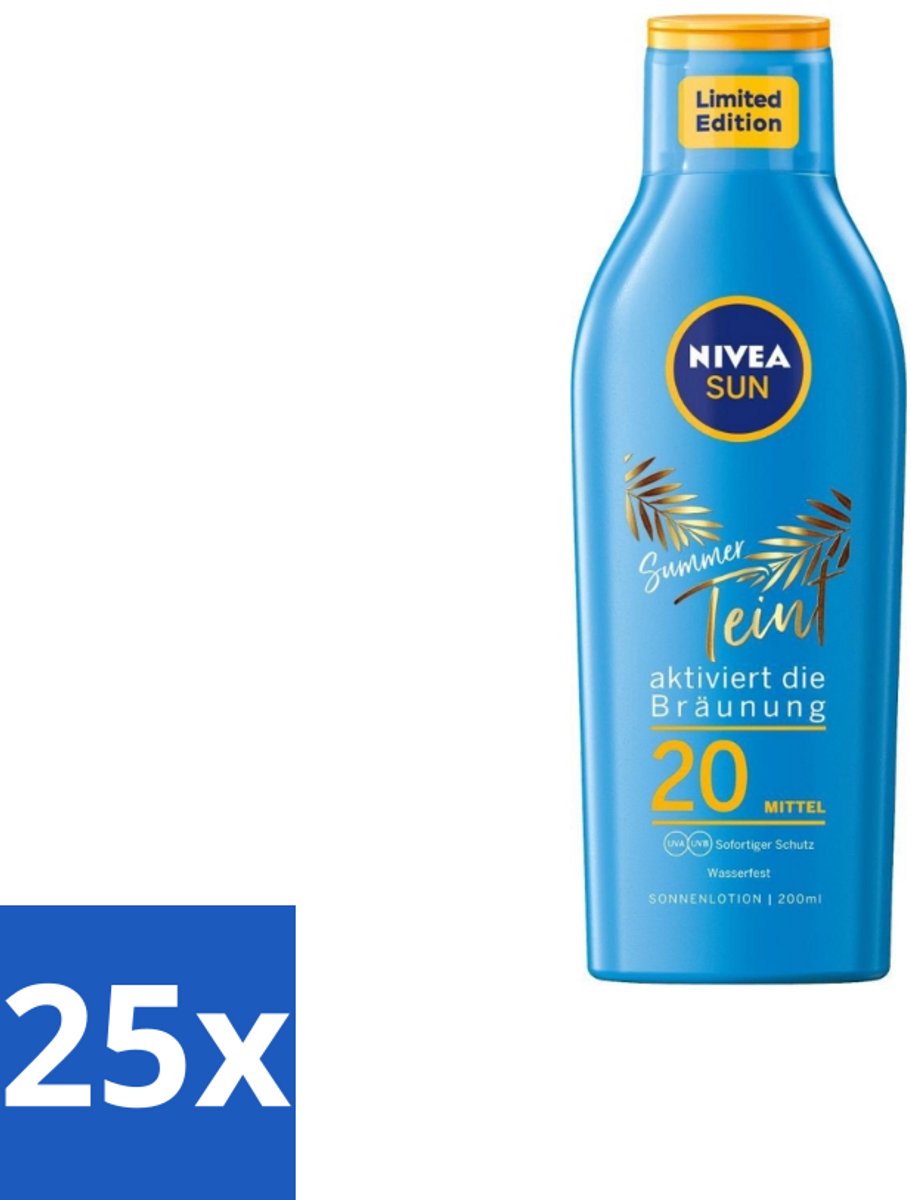 25 x Nivea Sun – Zonnemelk – Zomerteint SPF 20 – 200 ml - Zonbescherming - Zomerteint - SPF 20 - Zonnemelk - Natuurlijke Bruining