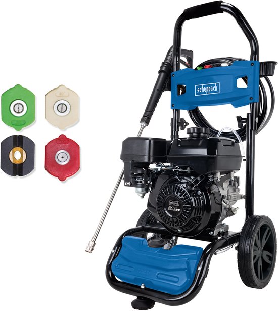 Scheppach Hogedrukreiniger Benzine HCP5000 - 4300W - 241 bar - 570 l/h - Met 9,2m slang & verschillende klik-nozzles van 0° tot 40°