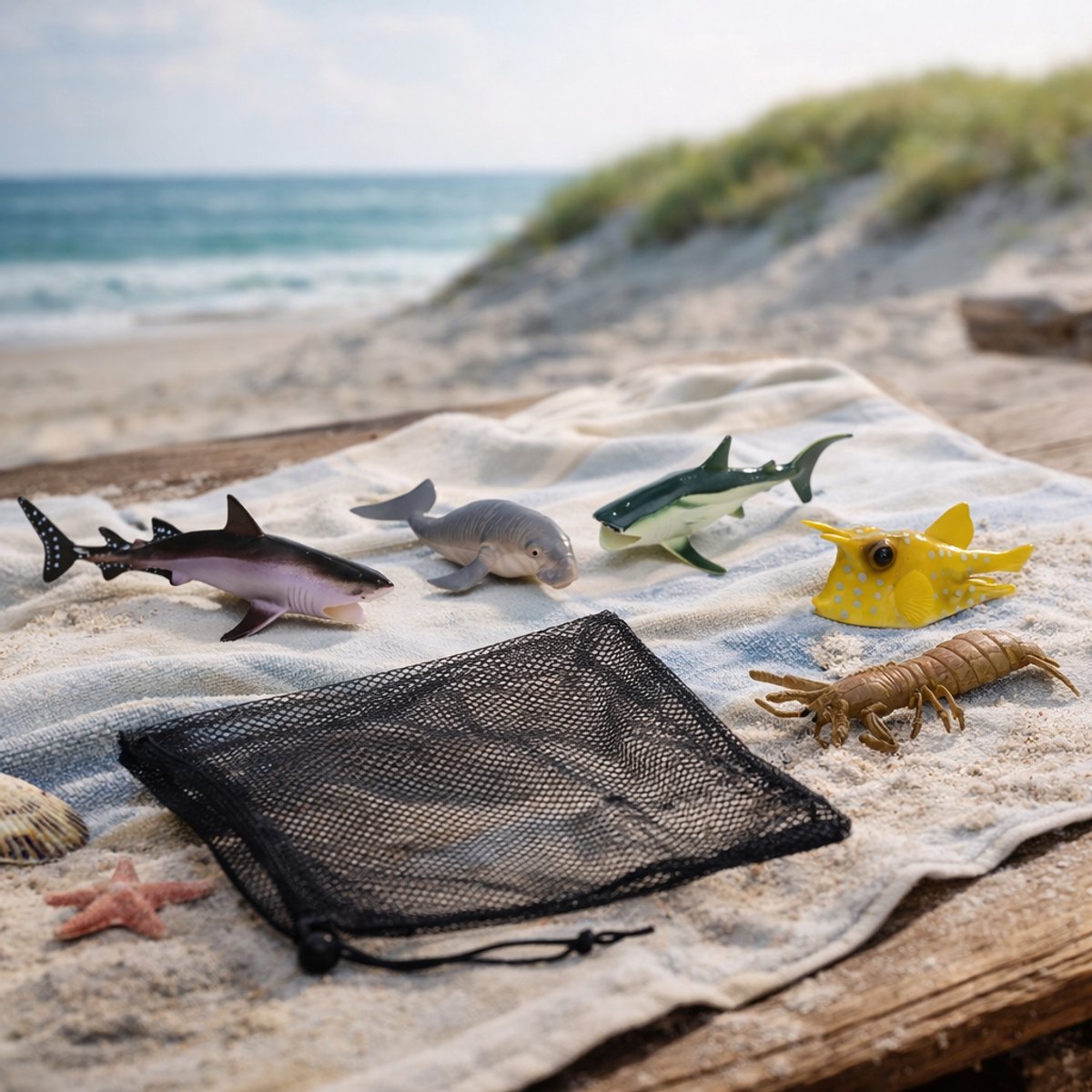 Eddy Toys Oceaandieren Speelfigurenset - 6-delig Speelgoed Zeedieren Set met Handig Opbergzakje - Geschikt voor Kinderen vanaf 3 Jaar - Gemaakt van Kunststof - Meerkleurige Uitvoering