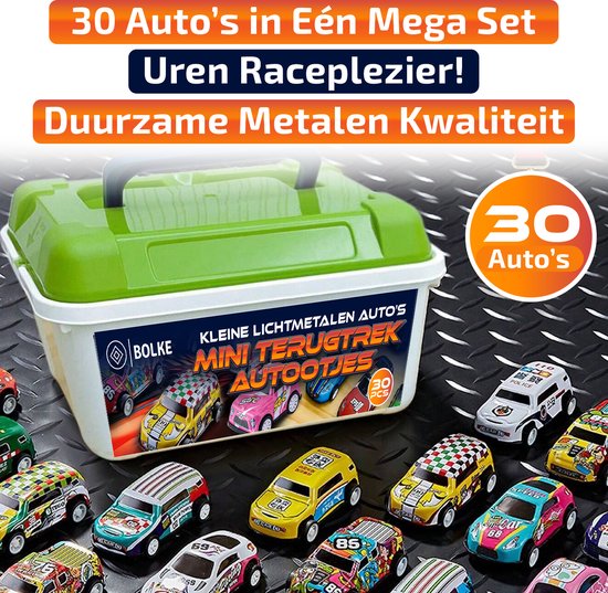 Bolke terugtrek autotjes - modelauto - miniatuur auto - kleine autotjes - traktatie uitdeelcadeautjes - 30 stuks van metaal - in mooie opbergdoos van Bolke — afbeelding 3