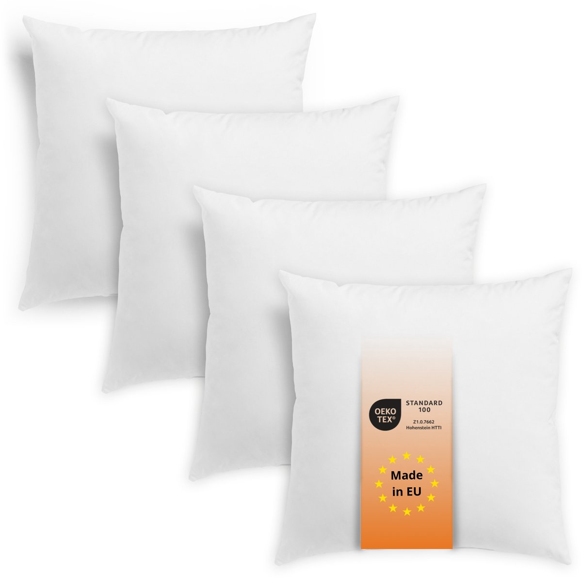 sleepling Basic 50 - kussen 40x40 cm 4-delige Set - vezelkussen van polyester - geschikt als bankkussen, decoratiekussen of sierkussen - ademende vlieshoes - kussen set- Made in EU - 40 x 40 cm - wit