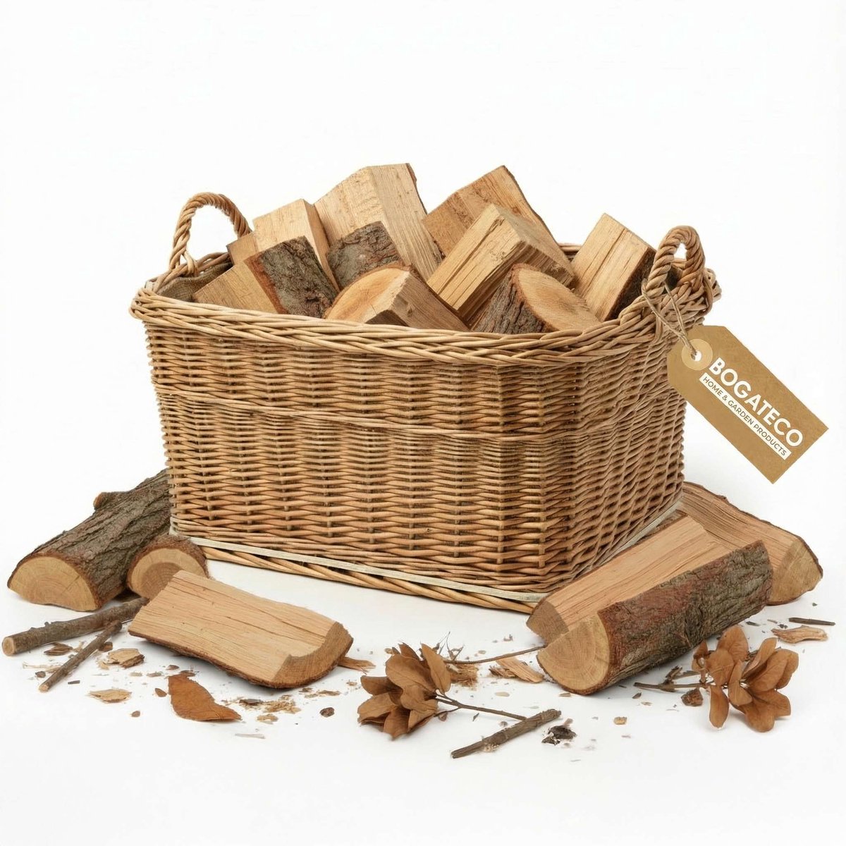 BOGATECO Brandhoutmand van Wilg - Rechthoekig - 53x43 cm - Wilgen Mand met Jute Inzet & Multiplex Bodem - Handgemaakte Haardhoutmand