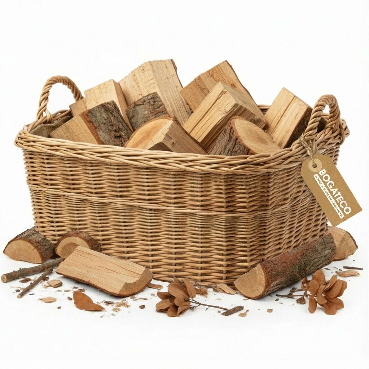 BOGATECO Brandhoutmand van Wilg - Rechthoekig - 60x50 cm - Wilgen Mand met Jute Inzet & Multiplex Bodem - Handgemaakte Haardhoutmand