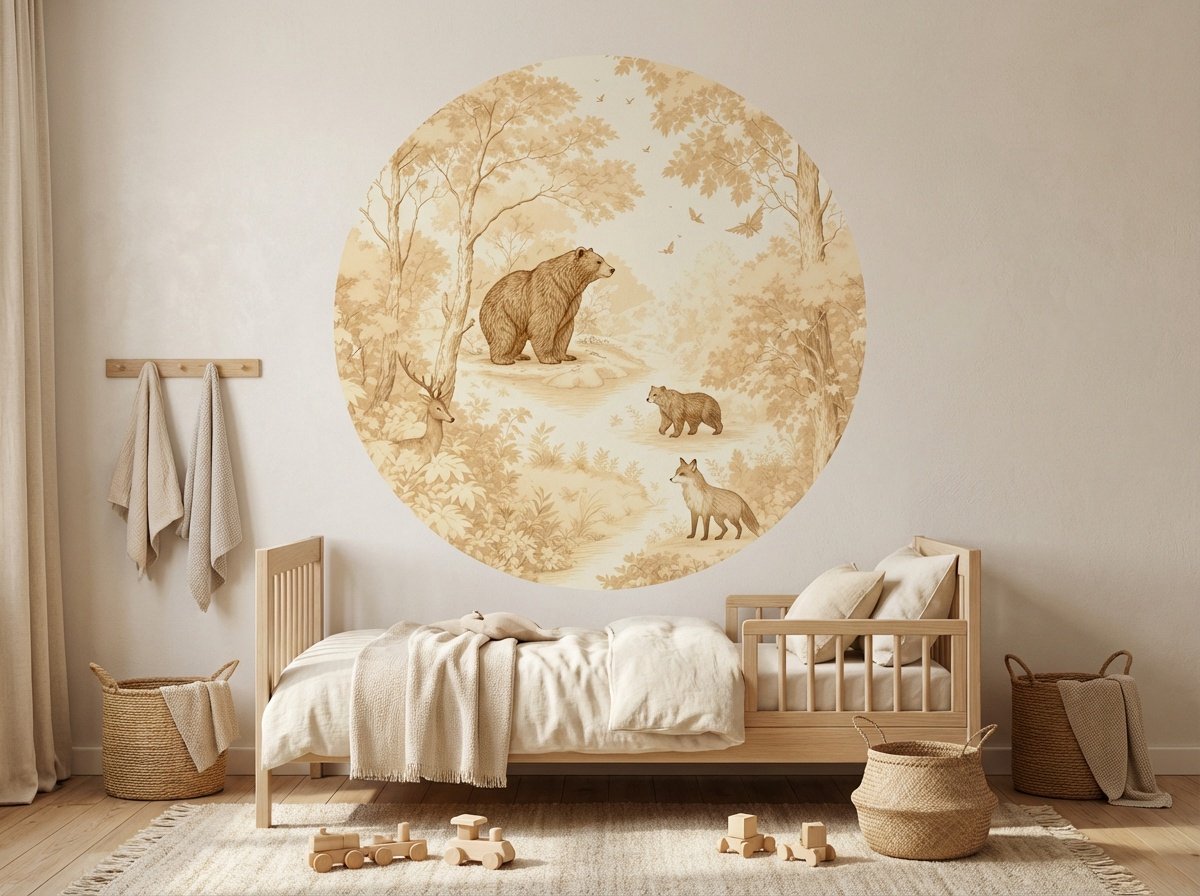 Little Livo Ronde Muursticker Bosdieren – Muurdecoratie Baby- & Kinderkamer – Ø120 cm – Zelfklevend PVC