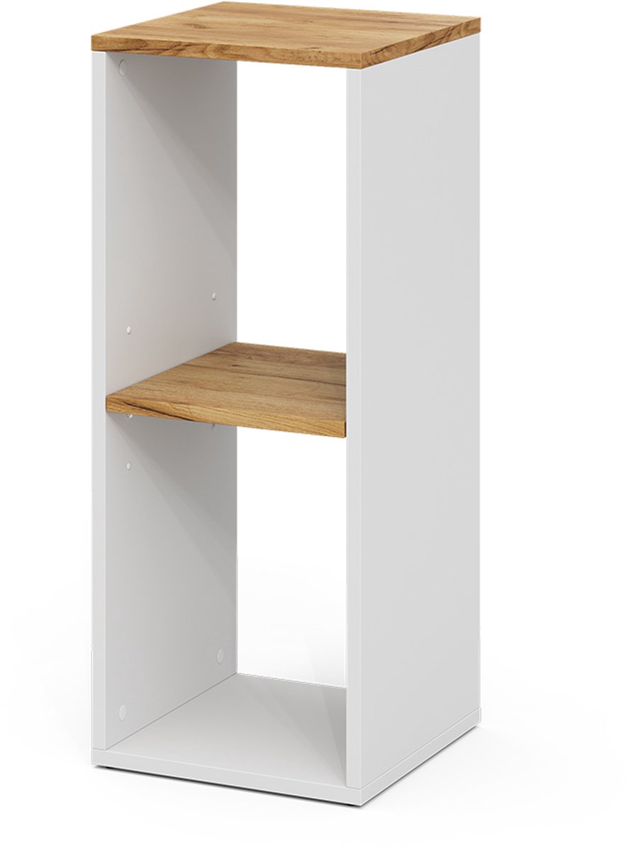 Vicco Tomy Boekenkast – 30 x 74 cm met 2 open vakken Eik wit/goud Wit/Goudkleurig Eiken