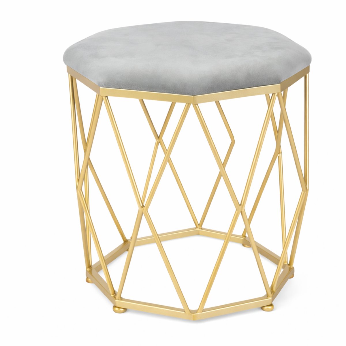 Luxaliving Poef - Goud/Grijs - Kaptafel Kruk- Krukje - Metaal - Ø 34 x H44 cm