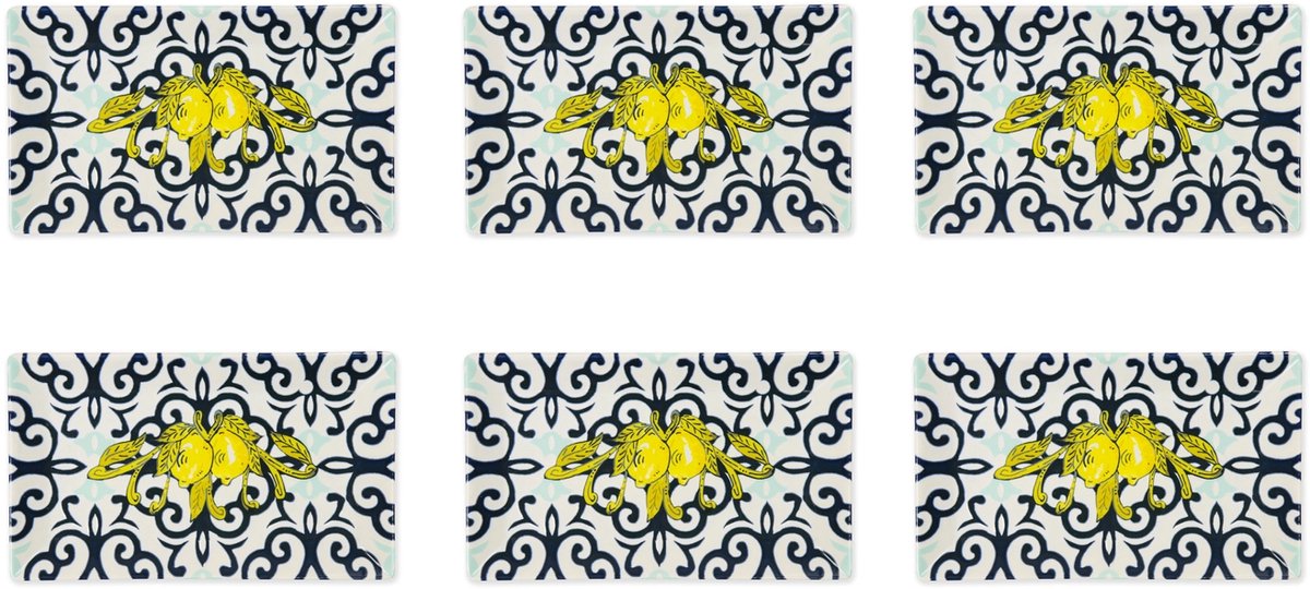 Set van 6 Platte Borden Excelsa – Amalfi | Veelkleurig Keramiek | 25 x 15 cm | Vaatwasser- & Magnetronbestendig - 25 x 25 cm